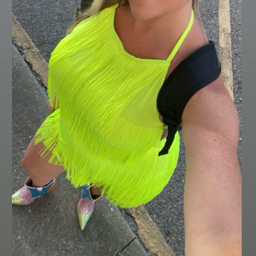 Neon Fringe Halter Top Dress